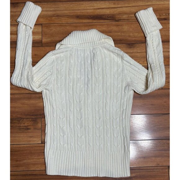 Y2K DKNY Women's Ivory Cable Knit  Sweater Button Details  Ribbed Hem Size L - Picture 8 of 13